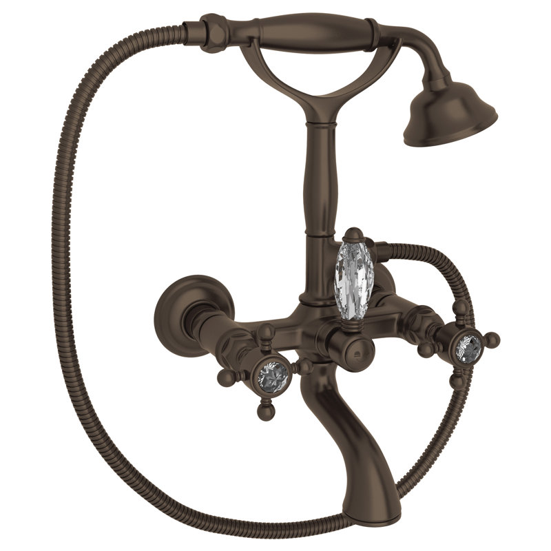 Country Exposed Wall Mount Tub Filler, Tuscan Brass, Metal Cross Handle