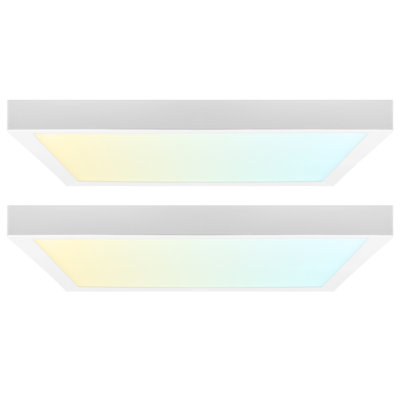  7 In. LED Flush Mount Light, Surface Mount, 5CCT, 1150 Lumens, CRI90, 110° Beam, 14W, Dimmable, Wet Rated & UL Listed, Square Slim Trim 2 Pack