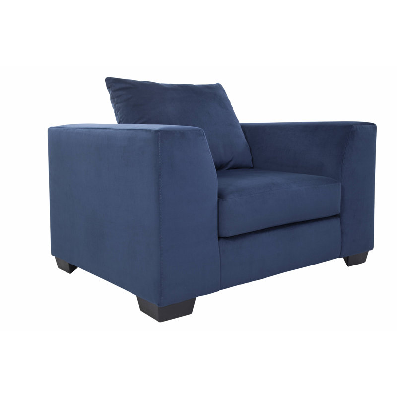 Blue Microfiber Oversized Accent Chair with Wood Legs