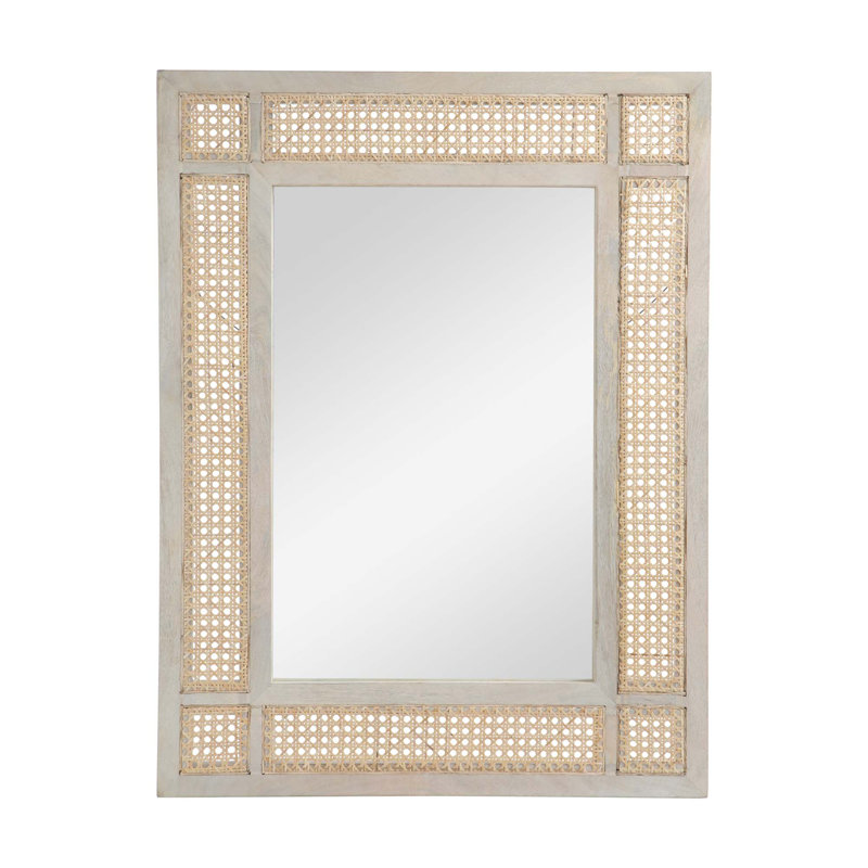 Miroir ajusté en bois de manguier / MDF / canne