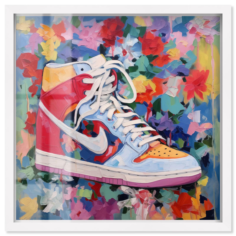 «Whimsical Sneaker Shadowbox Print Sneaker» par Art Remedy, H 41 po x l 41 po, Blanc