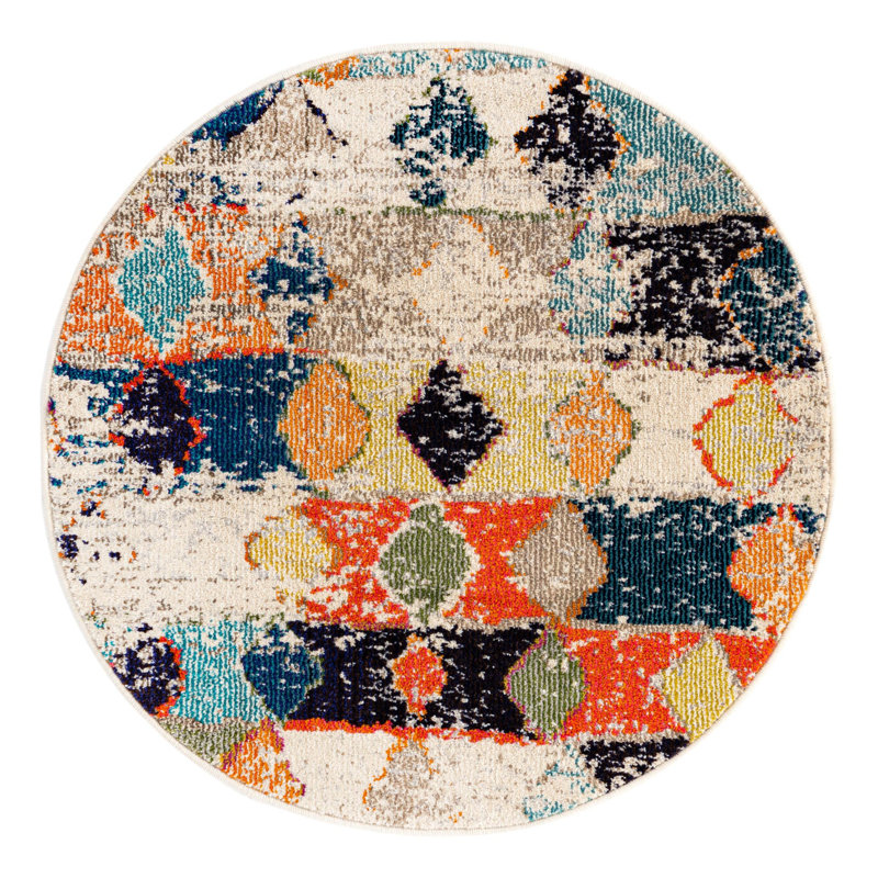 Washable Abstract Indoor Rug, Round 3'3"