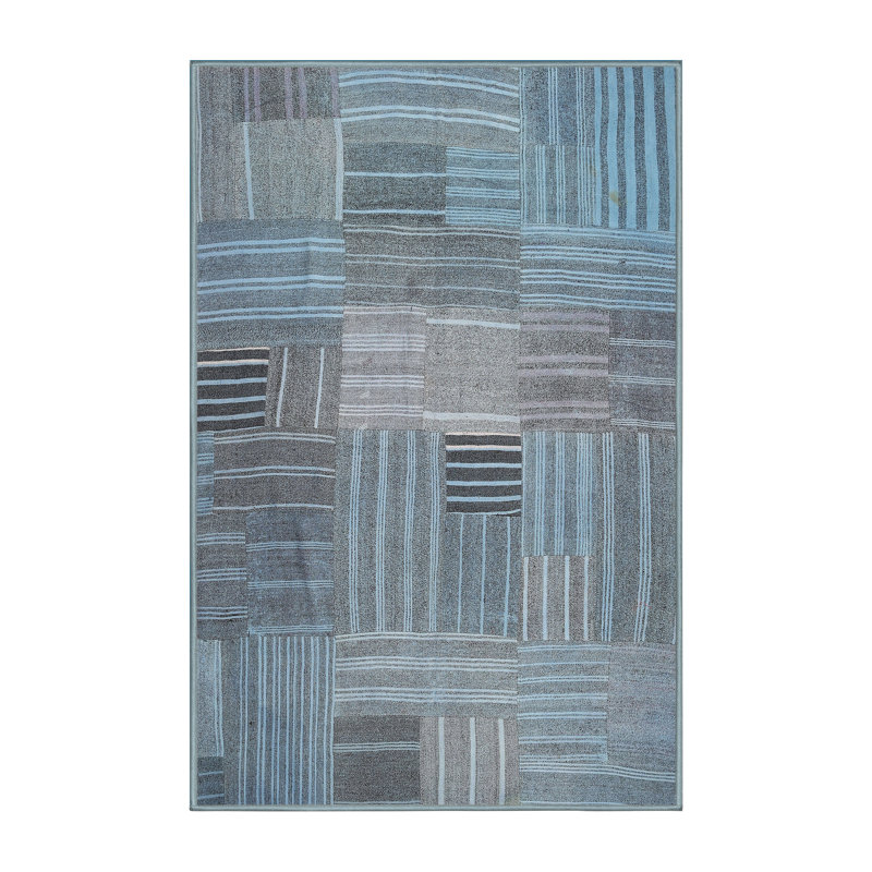 Tapis de zone bleu contemporain, Rectangle 2 pi x 3 pi