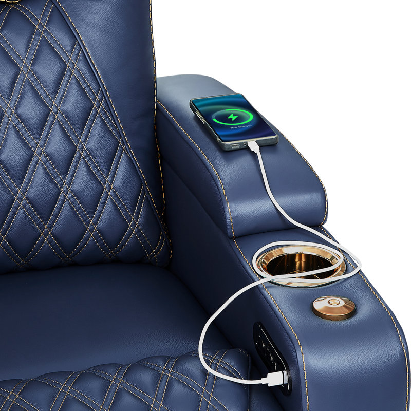 Fauteuil inclinable en cuir Aquavious, Cuir véritable bleu