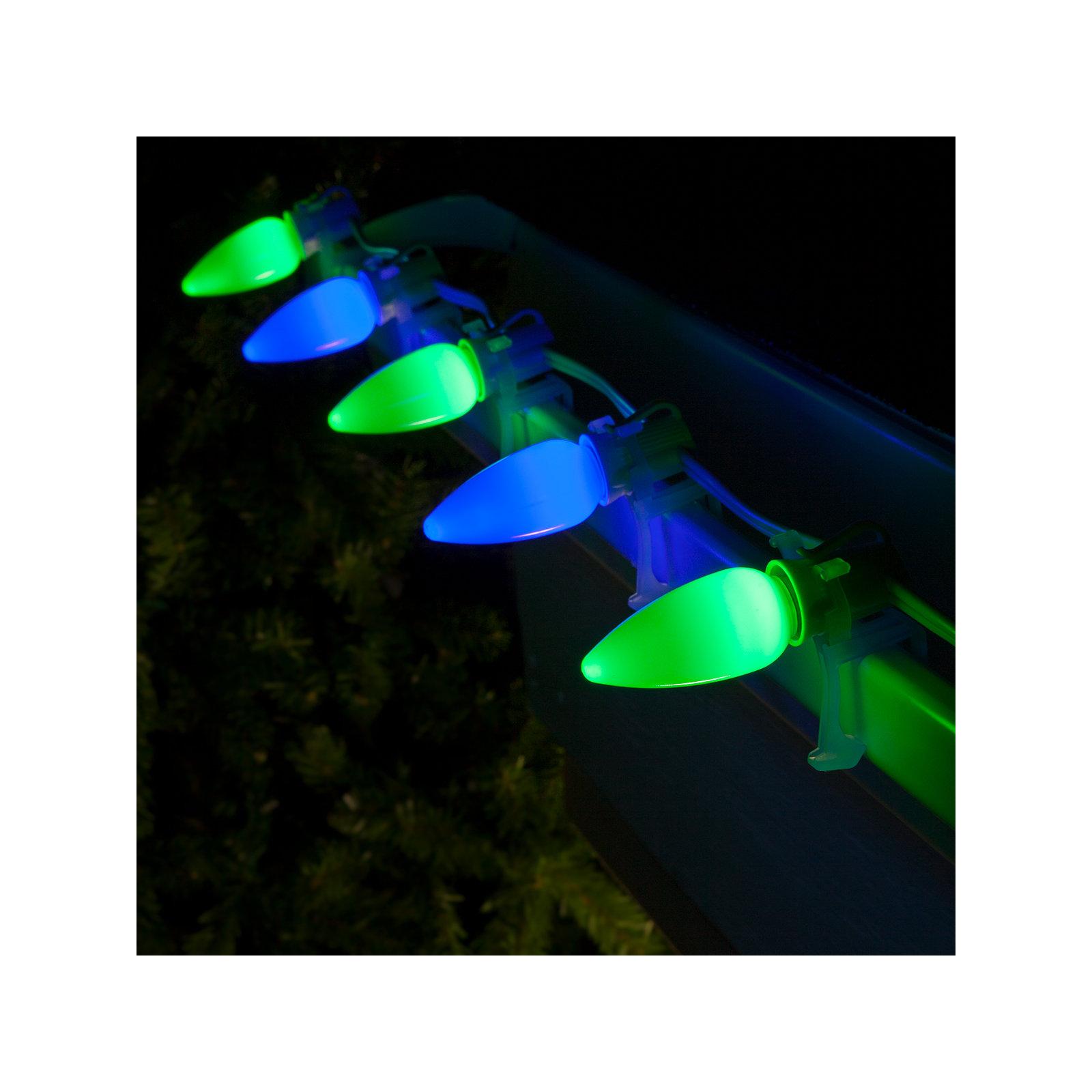 Shatterproof Smooth C9 OptiCore LED Christmas String Lights, 50, Blue/Green