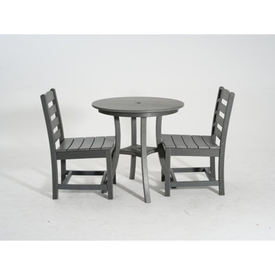 Robuste 3 pièces d'extérieur avec table ronde et 2 chaises sans accoudoirs, conception ergonomique confortable pour les repas au jardin, gris, bistro à cadre résistant aux intempéries: