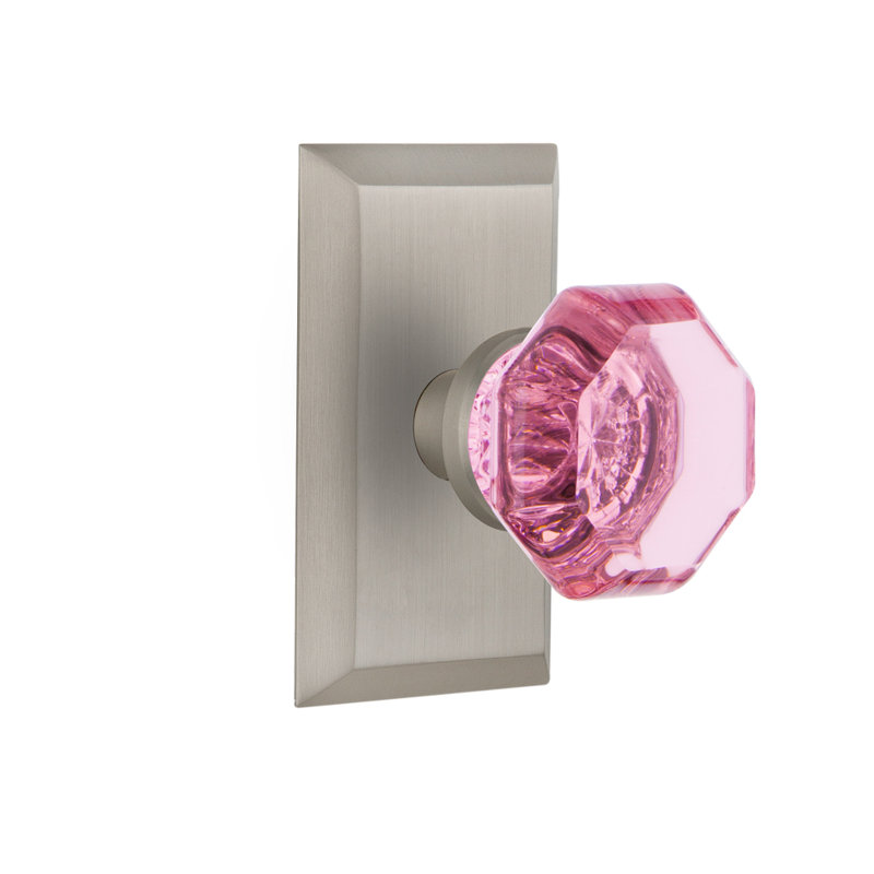 Plaque Studio avec bouton de porte rose Waldorf, Nickel satiné