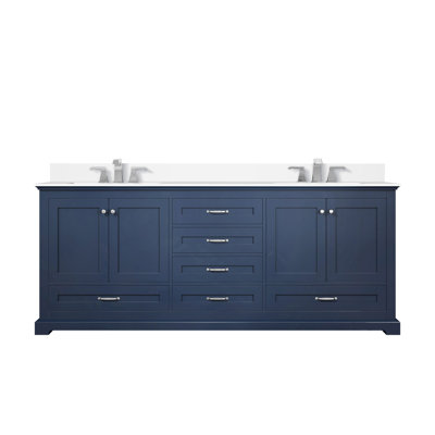 Navy Blue Double Bath Vanity 80 In. W X 22 In. D, White Quartz Top, And Faucet Set
