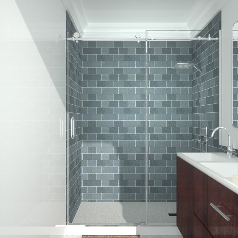 60'' Silver Semi-Frameless Sliding Shower Door with Clear Tempered Glass