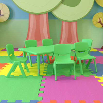 Goddard 7-Piece Rectangle Plastic Kids Activity Table and Chairs Set