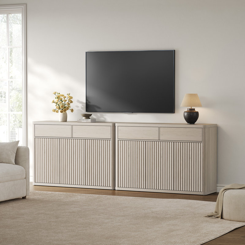 Cesiro 50.15''W Storage Sideboard With 2-Draw And 3-Door, White Alder, 2