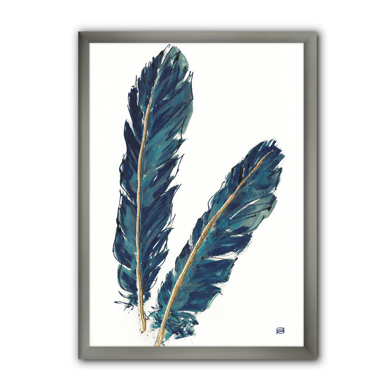 « gold indigo plumes iv »-cadre photo sur toile, H 46 po x l 36 po x P 1,5 po, Cadre argenté