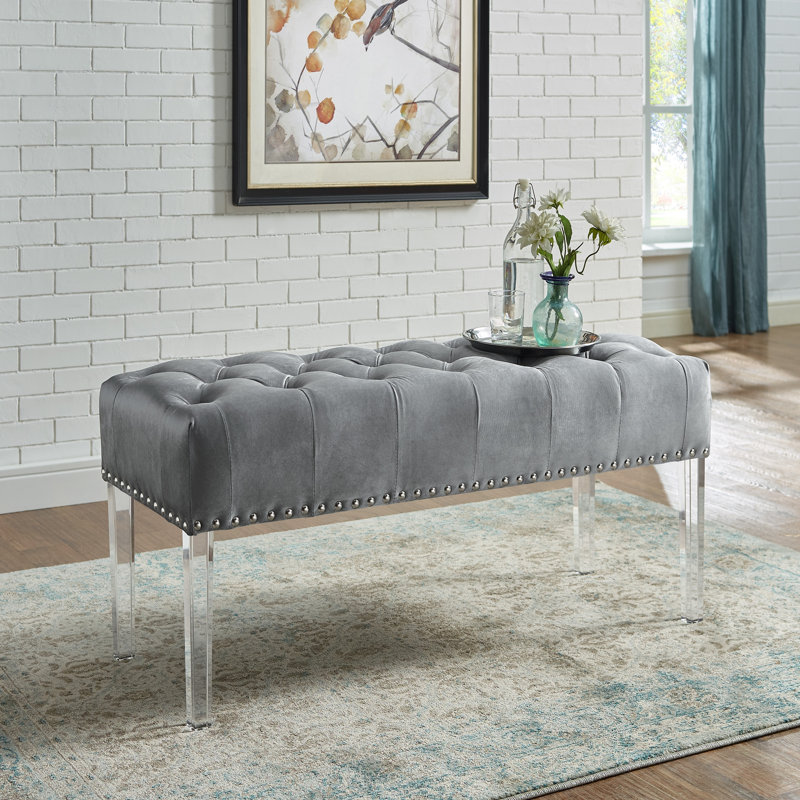 Banc rembourré en velours Macegan, Gris