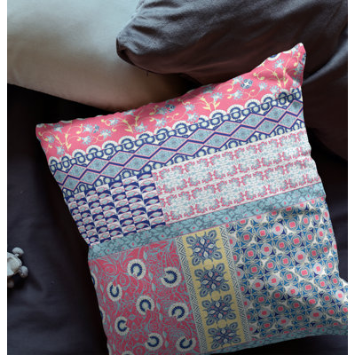 Color Patchwork Faux Suede Reversible Throw Pillow