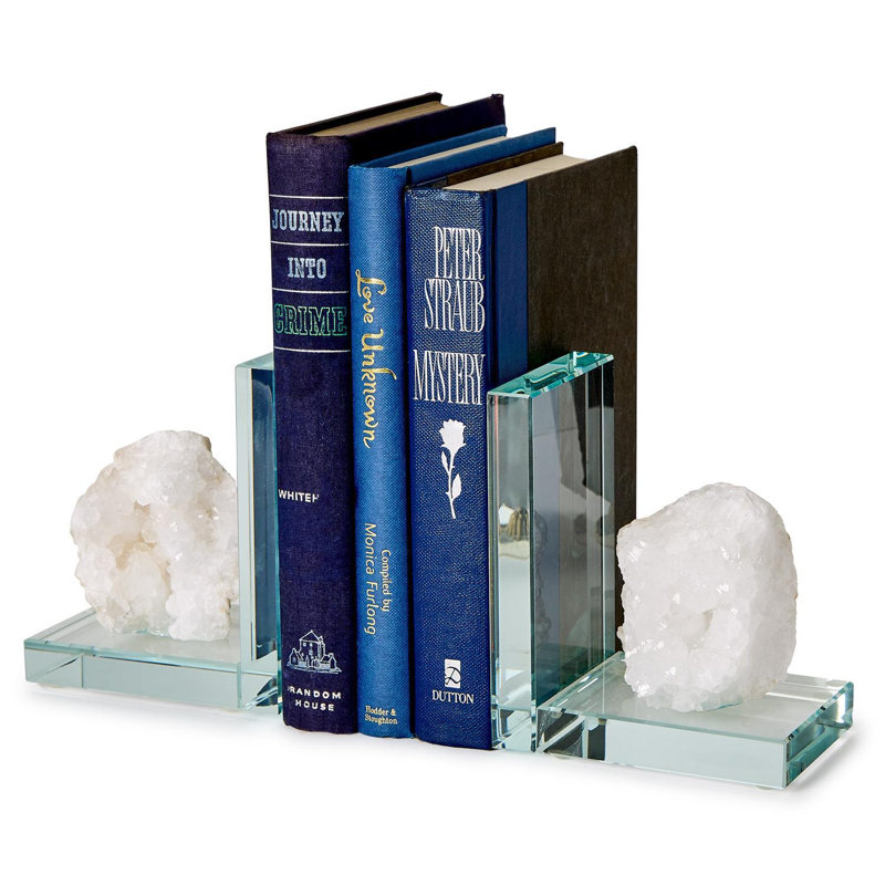 Ensemble de 2 serre-livres en cristal de quartz blanc
