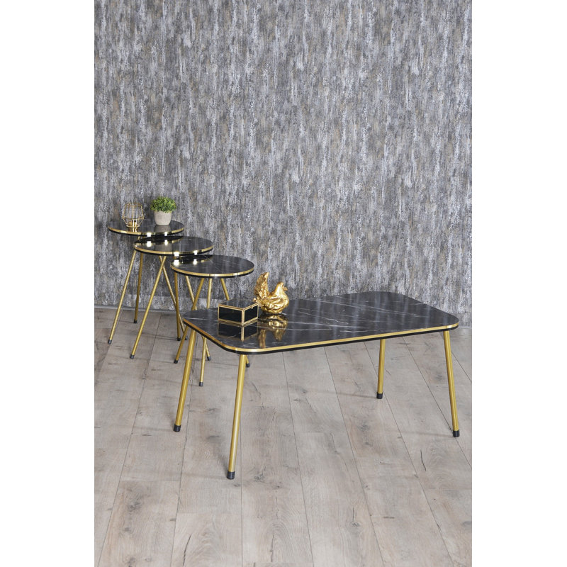 Alaia Living Room Table Set, Black Marble