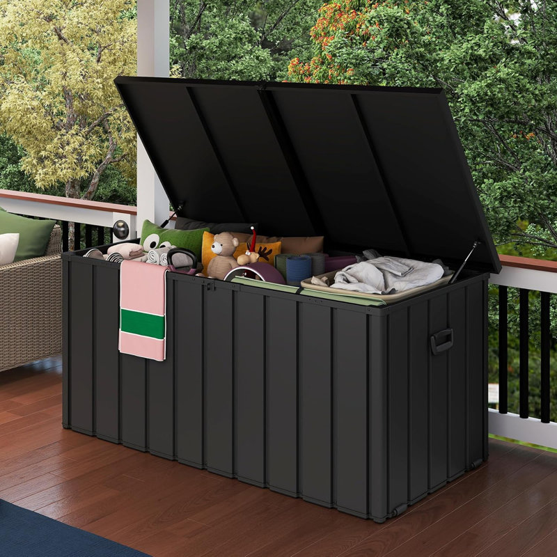 200 Gallon Metal Deck Box, Waterproof Outdoor Storage Box With Lockable Lid, Large Pool Storage Cabinet For Patio Furniture Garden Tools Pool-Supplies