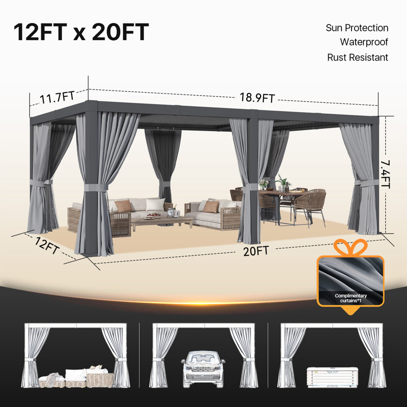 20 pi L 12 pi. D Pergola d'extérieur, pergola à persiennes, pergola en aluminium pour patio, 20 pi L 12 pi. D