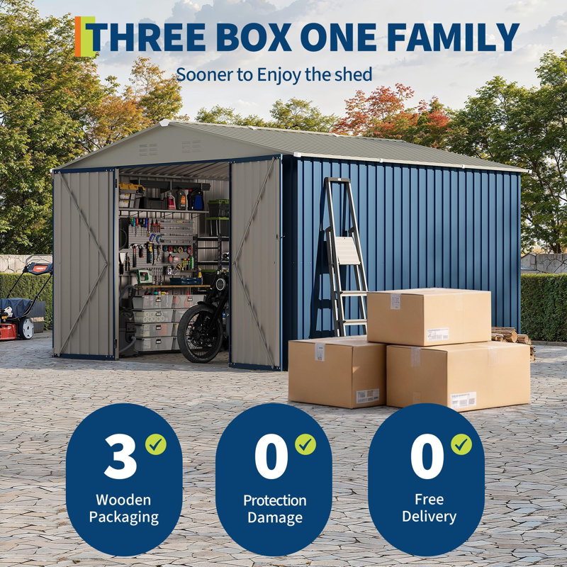 10 x 10 ft Outdoor Storage Shed, Metal Garden Sheds & Outdoor Storage Clearance, Blue