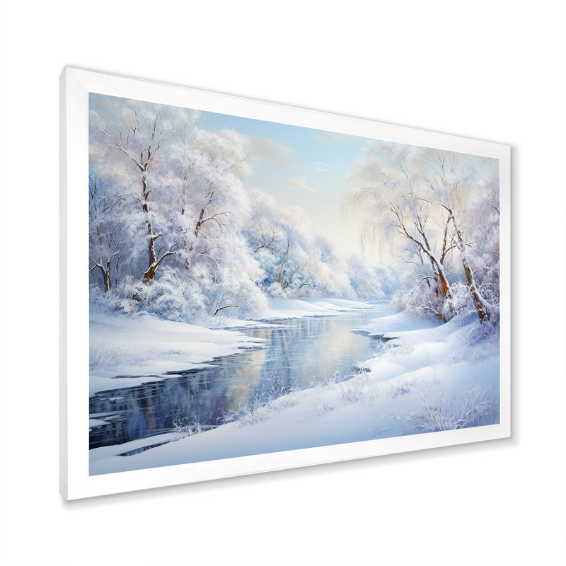 «Winter River Snow Charm Landscape IV - Snow», reproduction sur toile encadrée, Cadre simple blanc