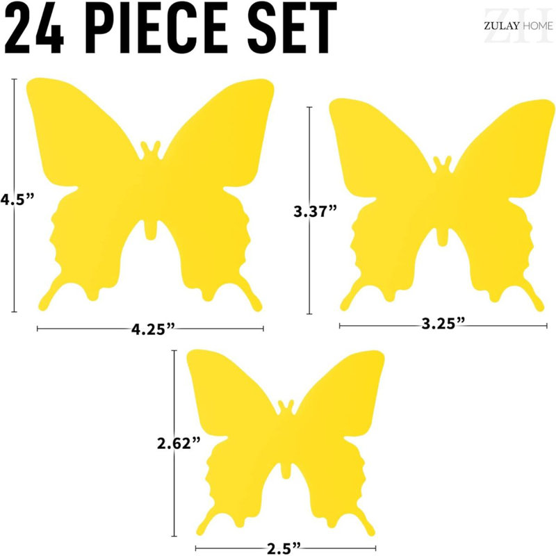 Décoration murale 3D Zulay Home - 24 pièces de décorations de papillons avec 3 tailles différentes, Jaune