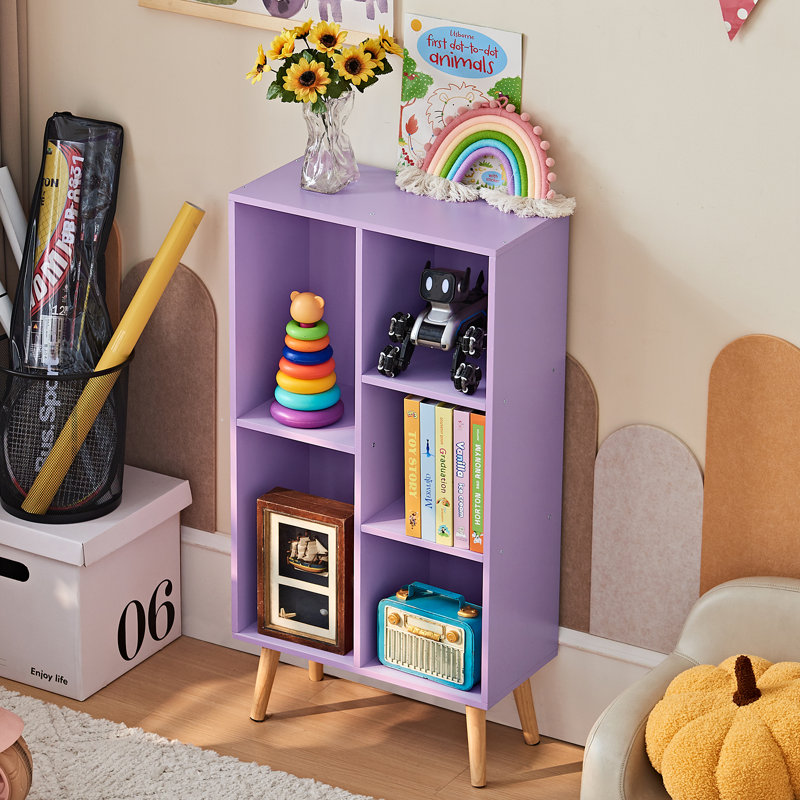 5 Cube Bookshelf 3-Tier Bookcase With Legs,Book Shelf Cute Storage Organizer,Free Standing Open Toy Shelves Wood Bookshelves,Display Bookcases For Bedroom,Living Room