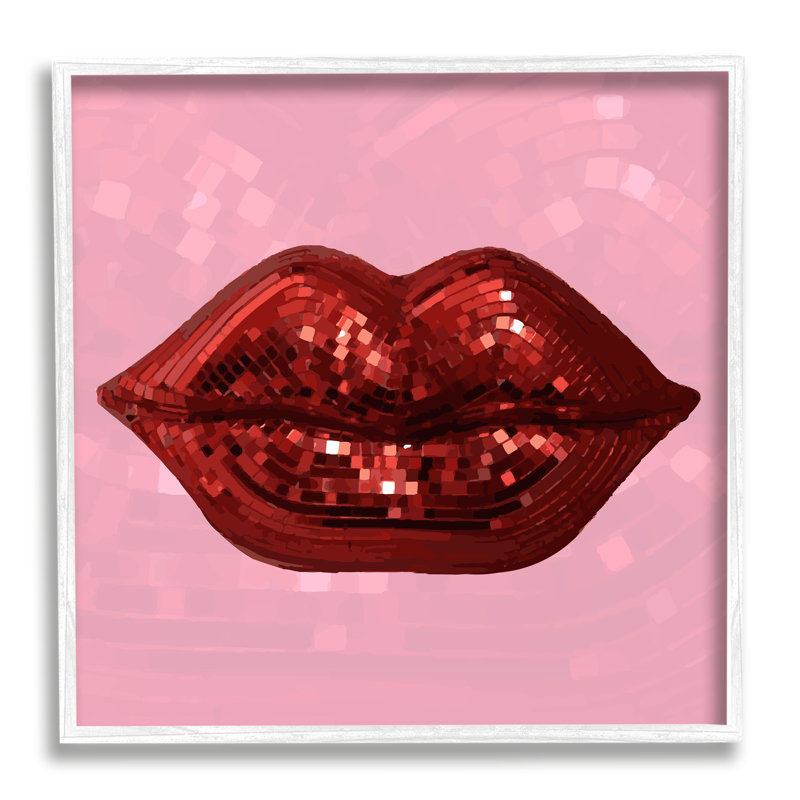«Bold Pink & Red Lips Disco Motif on Wood» par Lil 'Rue, impression, H 17 po x l 17 po x P 1,5 po