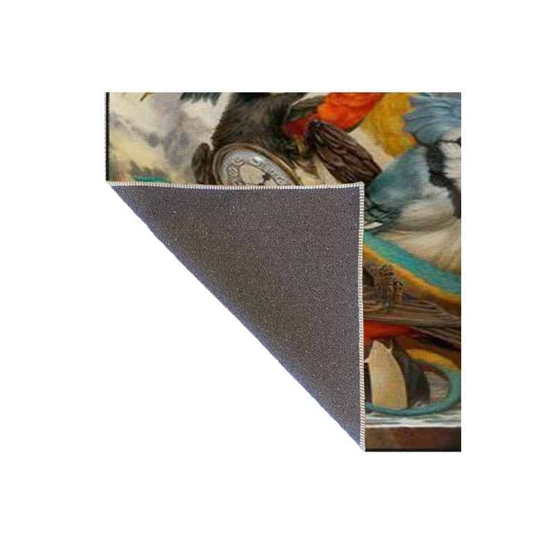 Tapis multicolore à motif d'oiseaux lavables, Carré 3 pi 3 po