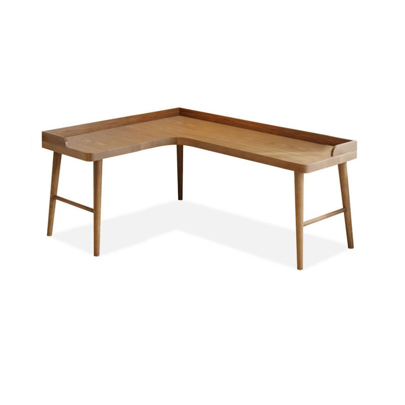 Bureau d'écriture brun en bois massif en forme de L, H 29,53 po x l 62,99 po x P 47,24 po, Retour à gauche