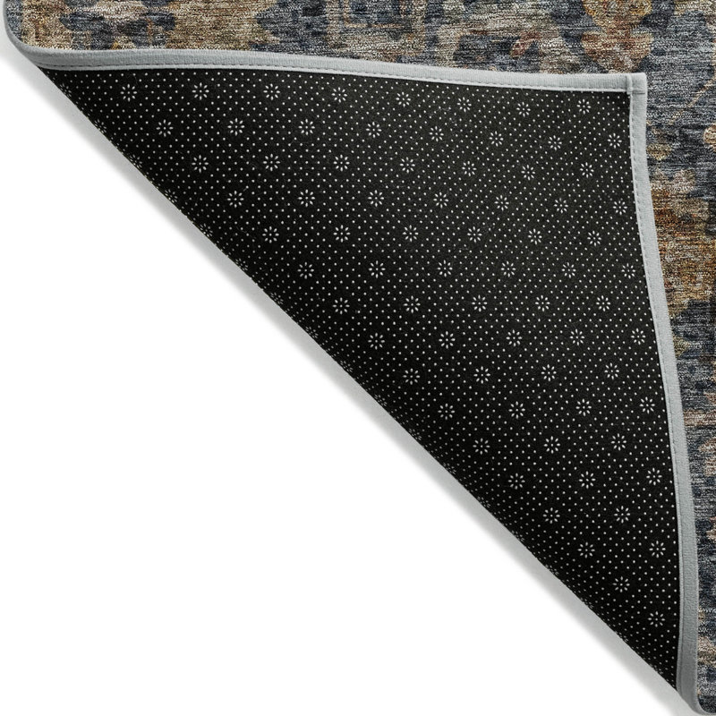 Tapis extérieur lavable et damassé 8 pi x 10 pi bleu marine, brun et terre cuite