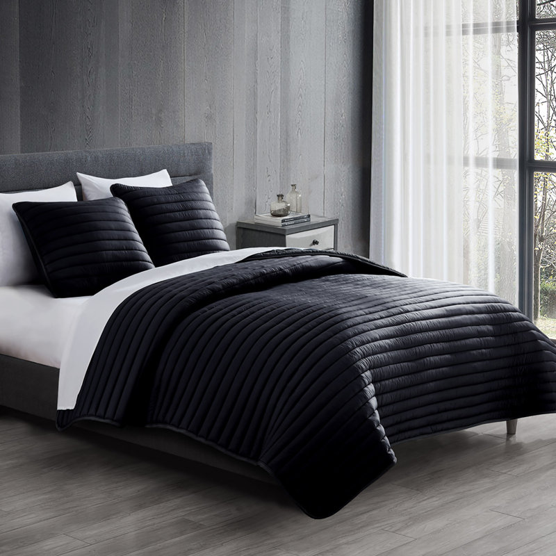  Microfiber Comforter Set, Twin Comforter + 1 Sham, Black