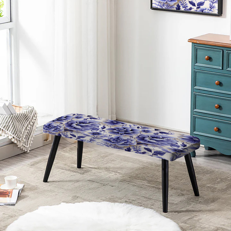 Banc rembourré floral noir Truong, White And Purple Lavender Persian Paisleys