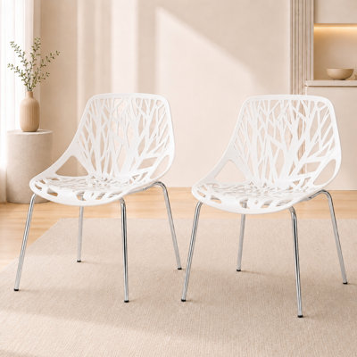 Stackable Dining Side Chairs with Floral Cutout Back and Stainless Steel Legs – Modern Kitchen, Restaurant, or Banquet Seating