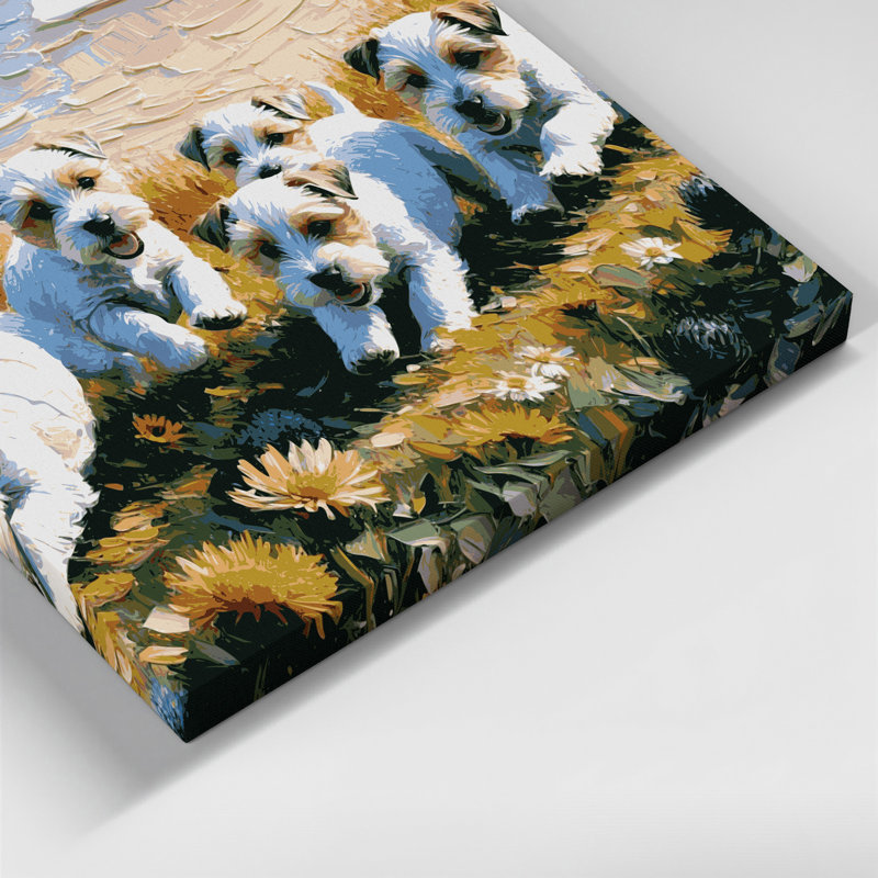 «Dogs Sealyham Terrier», art mural sur toile grise, H 12 po x l 18 po