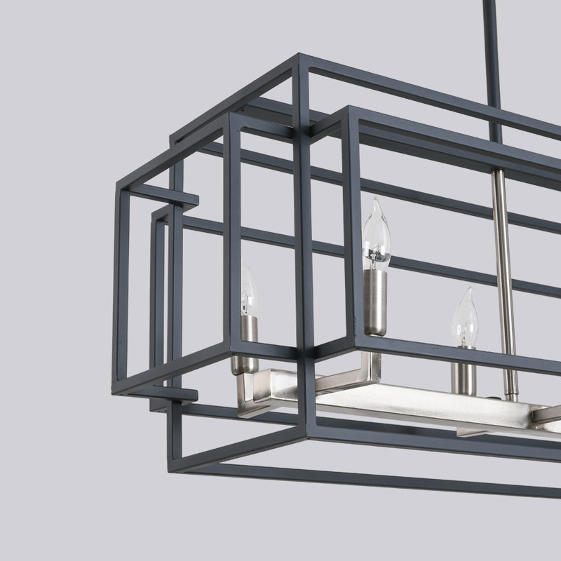 Lustre rectangulaire pour îlot de cuisine à 8 lumières Horley, Noir / Nickel brossé