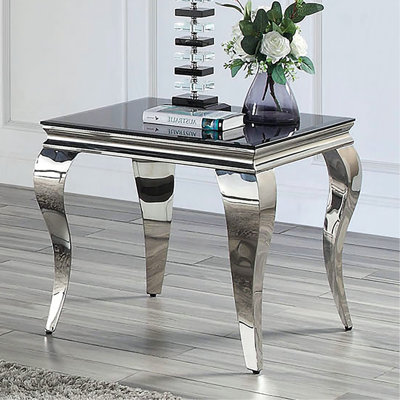 Table de salon contemporaine 1 pièce en verre de couleur argenté avec pieds de style cabriole en acier inoxydable_Table basse