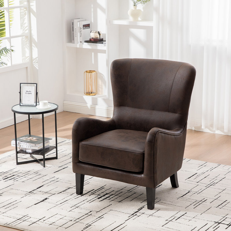 Chaise d'appoint en polyuréthane à haut dossier, fauteuil rembourré, fauteuil à oreilles rétro, siège de lecture pour canapé simple avec pieds en bois massif