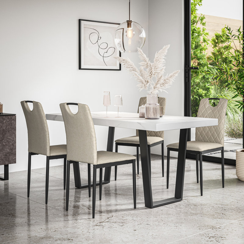 Davius 4 - Person Dining Set, White/Black/Beige