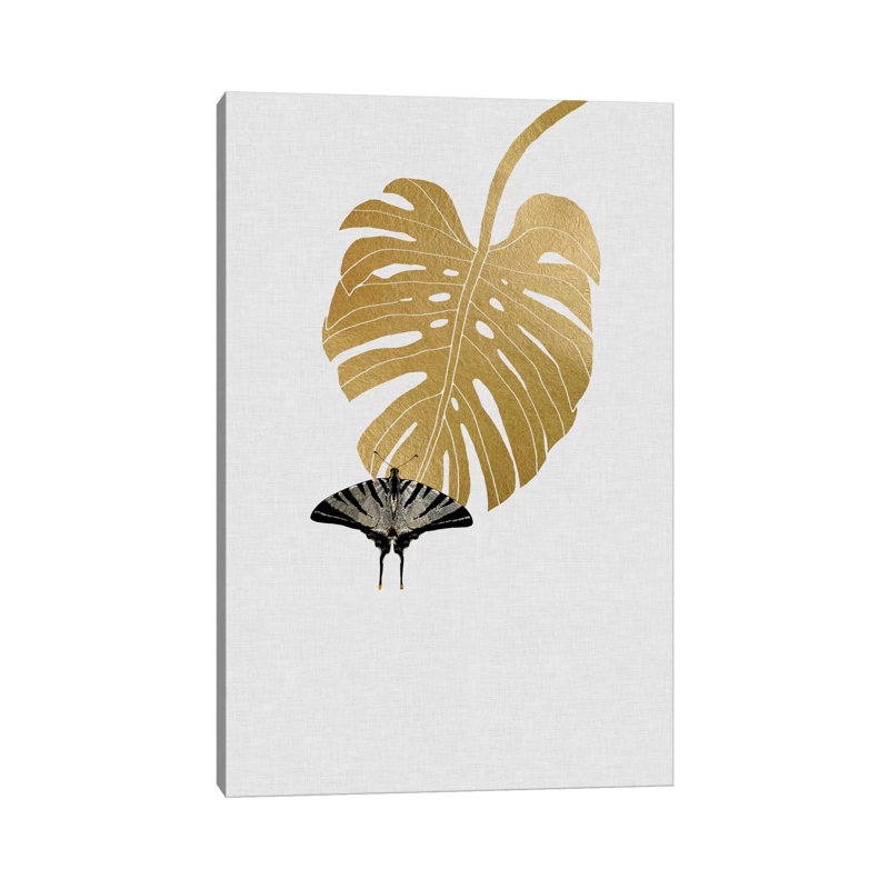 Butterfly & Monstera - Wrapped Canvas Painting, 30.48cm H x 20.32cm W x 1.91cm D