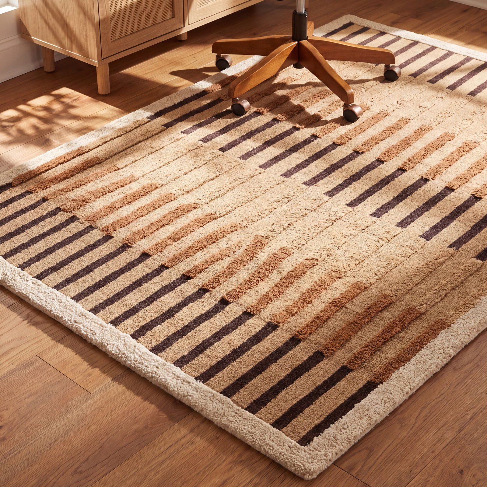 Brown Hand-Tufted Geometric Rug, Rectangle 6' x 9'