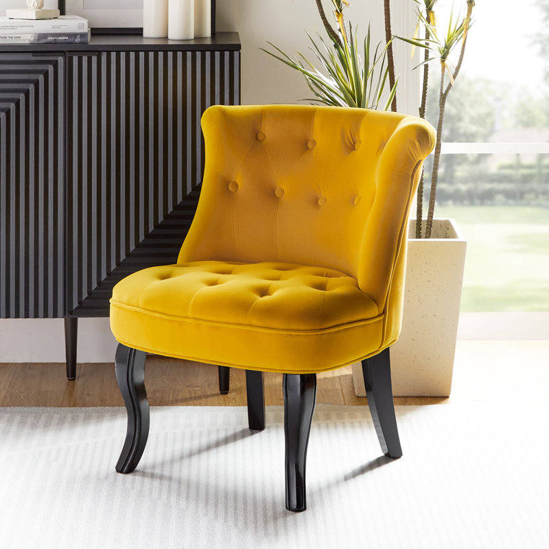 Grenier Traditional Velvet Upholstered Wingback Side Chair with Button-Tufted, Mustard Velvet