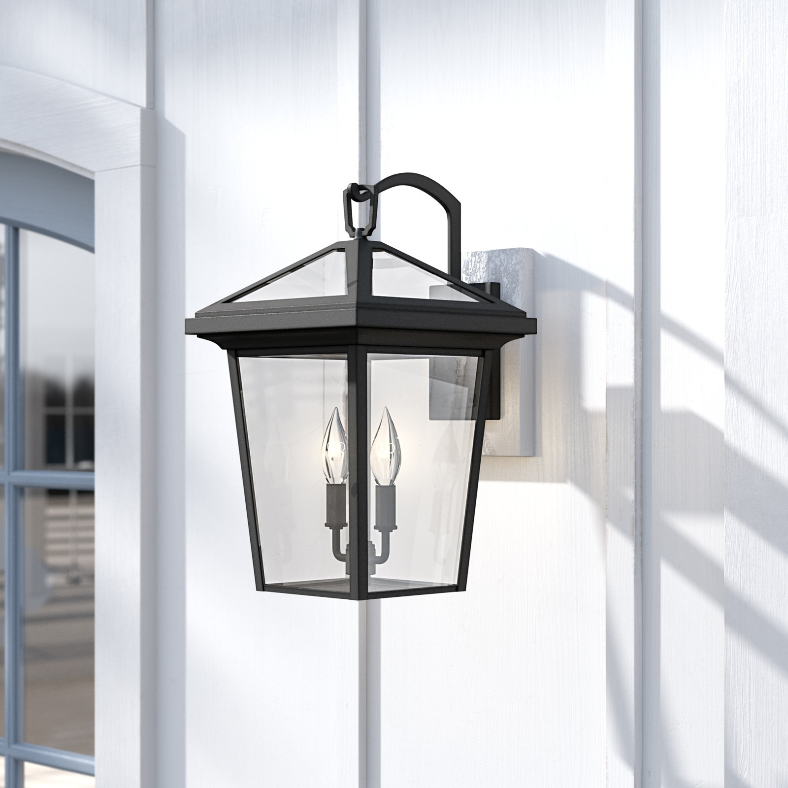Lalla 3 Light Empire Outdoor Aluminum Wall Light, Museum Black, 2 Lights, 17.5" H x 10" W x 11.25" D