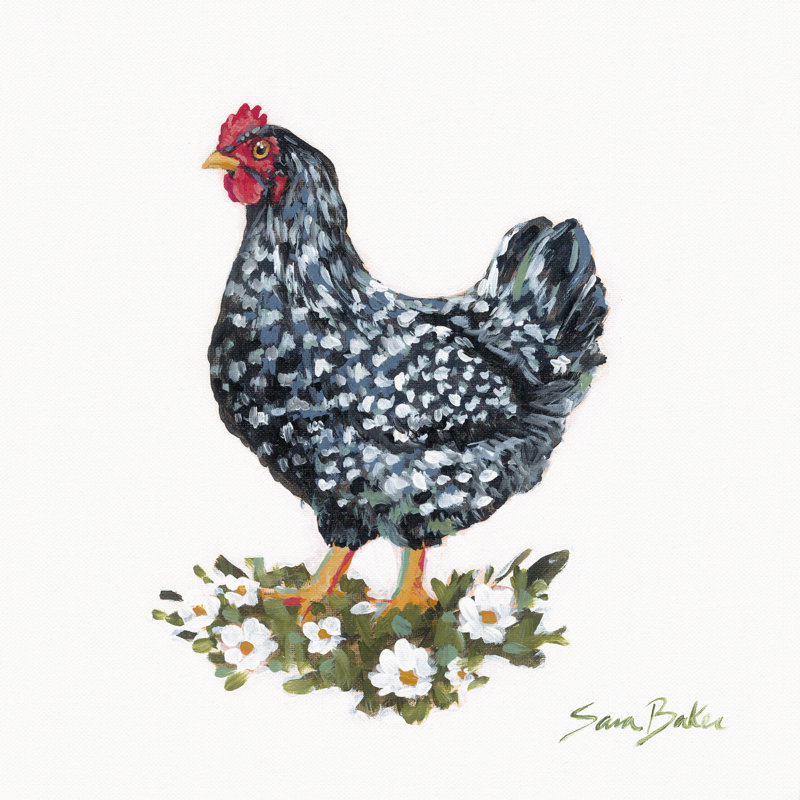 Poulailler et madame Cookie par Sara Baker, H 36 po x l 36 po, Pas de tapis, Cadre doré simple