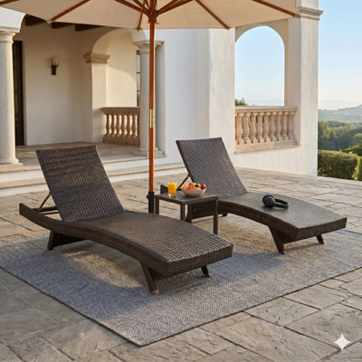 Ensemble de chaises longues d'extérieur en résine tressée 2 pièces avec dossier réglable et structure en aluminium résistant à la rouille Cassian