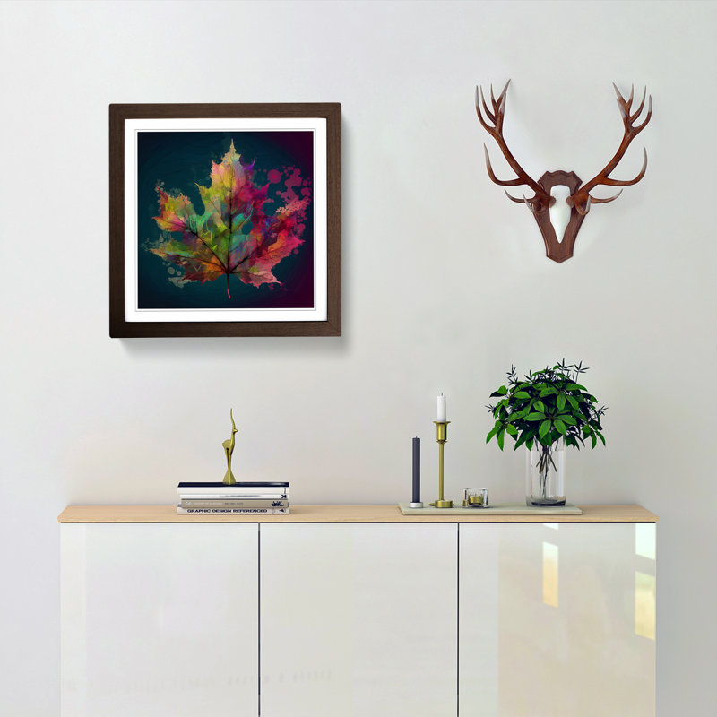 Leaf Glitch Art - Single Picture Frame Print on Wood, Walnut