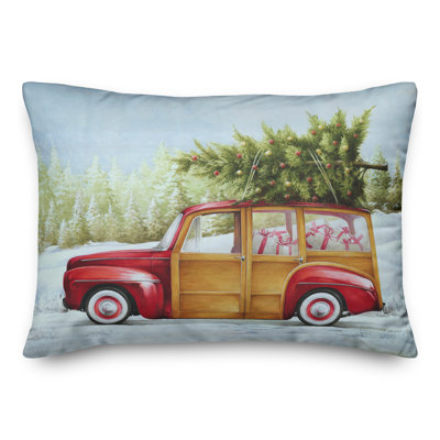  Red Truck Christmas Tree Lumbar Pillow