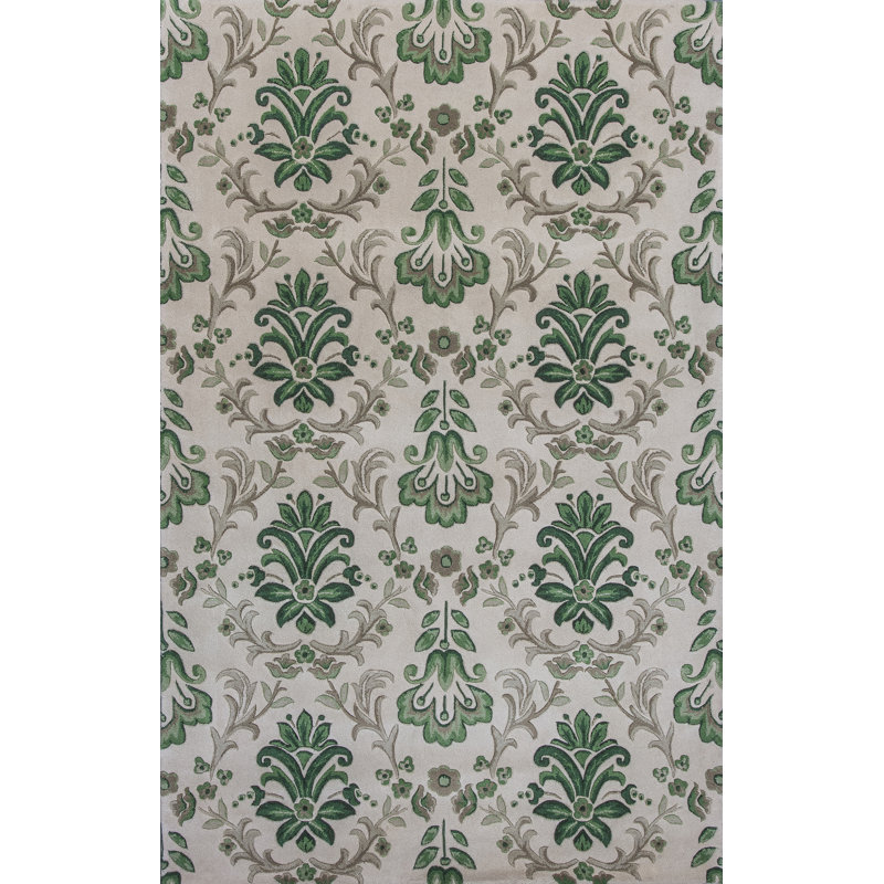Tapis oriental ivoire / vert touffeté à la main Arkwright, Rectangle 5 pi 3 po x 8 pi 3 po
