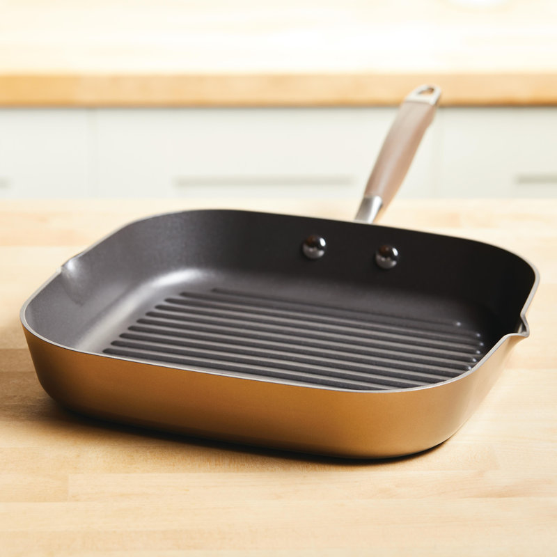 Anolon Advanced Home Hard Anodized Nonstick Deep Square Grill / Griddle Pan With Pour Spouts,11 Inch, Brown