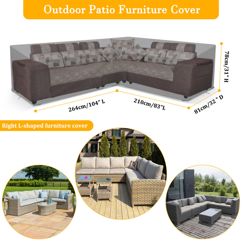 Waterproof Patio Sectional Sofa Cover, 31" H x 83" W x 104" D