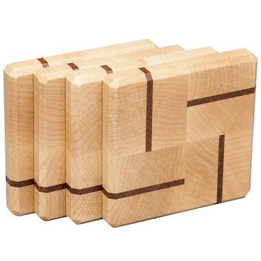 Wood Square 4 Piece Coaster Set With Holder